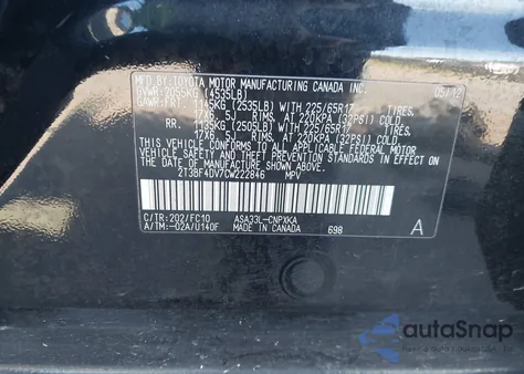 2012 Toyota Rav4 из США, поврежденный, VIN 2T3BF4DV7CW222846